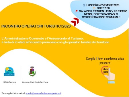 INCONTRO CON GLI OPERATORI TURISTICI 2023 LUNEDI&#039; 6 NOVEMBRE 2023